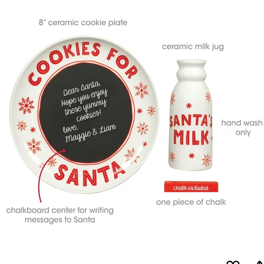 New in Box‎ Santa Milk and Cookies Set with Chalk